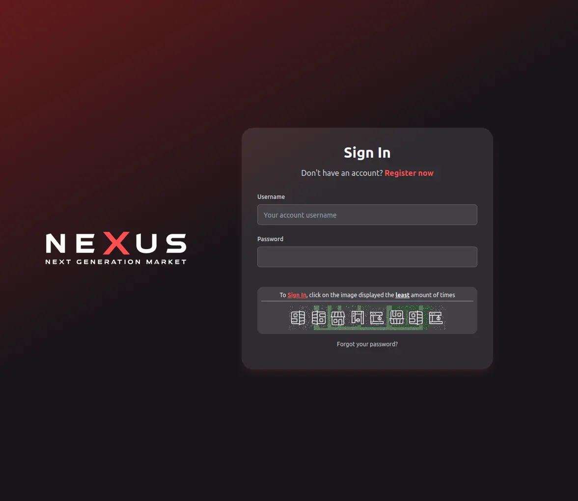 Nexus Market login interface - secure darknet marketplace access