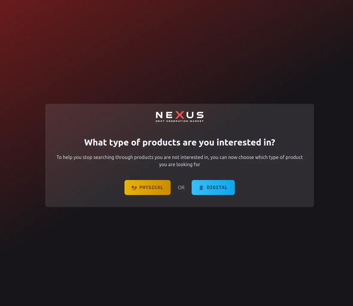 Nexus Market product listing interface