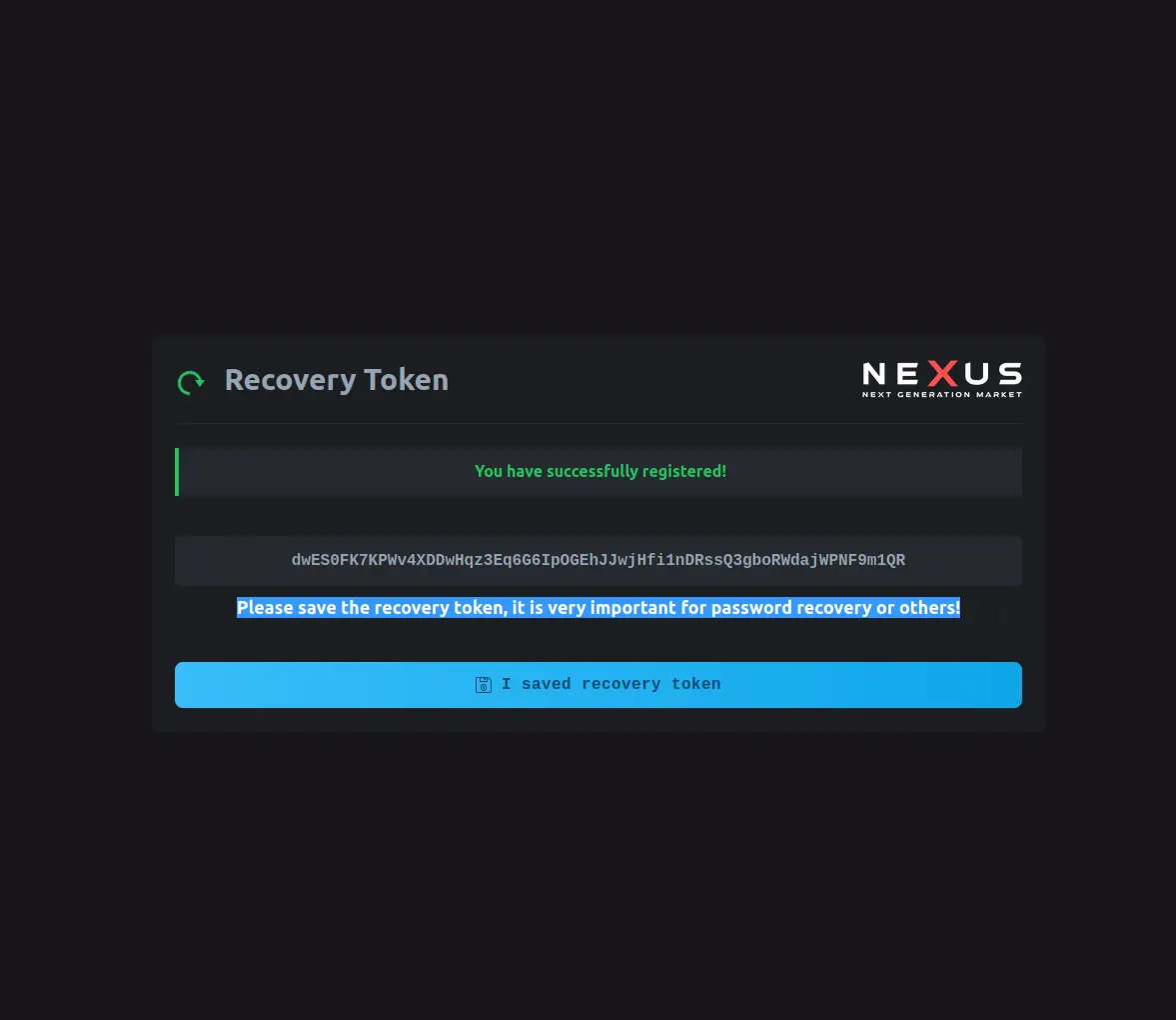 Nexus Market 2FA token security
